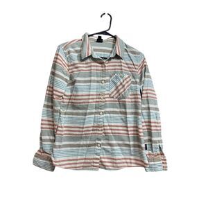 Patagonia Striped Button-Down Shirt in Light Blue, Tan, and Rust
